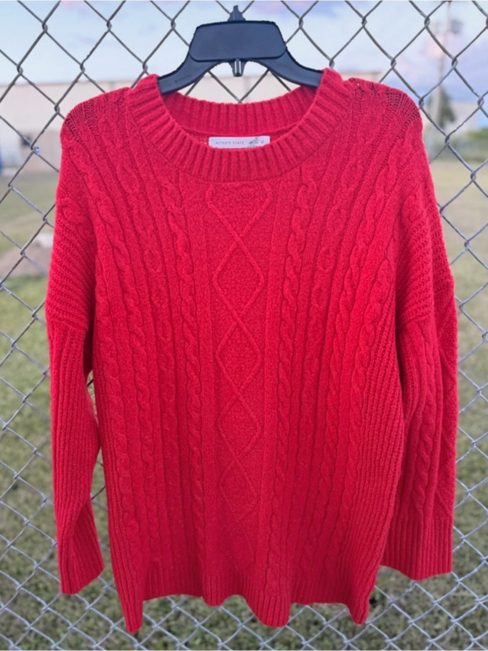 Altar'd State Red Cable Knit Crewneck Sweater Dress
